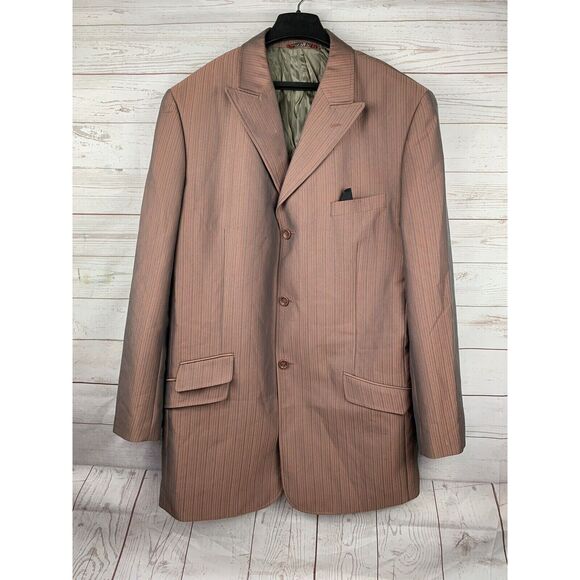 Caravelli Suit Jacket Size 40L All Season Salmon striped Sport Coat Blazer Men's - Picture 1 of 8